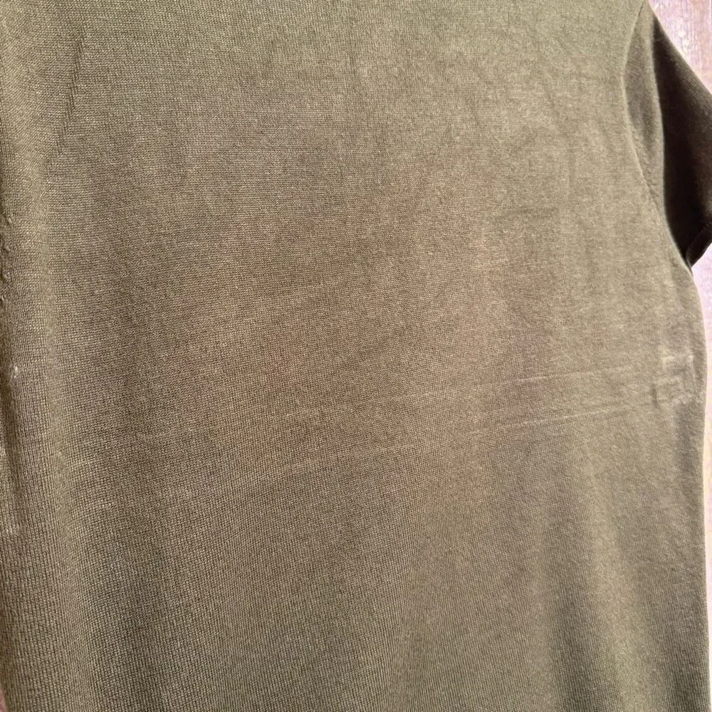 Philosophy Dark Army Green‎ Lightweight Fitted Short Sleeve Sweater Top Large